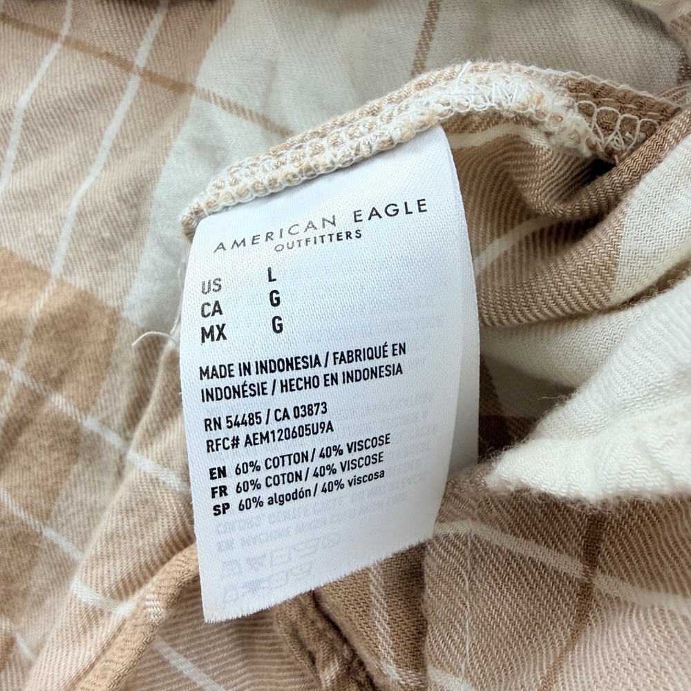 American Eagle Women's L Seriously Lived-In Tan Plaid Flannel Button Down Shirt - Picture 5 of 7
